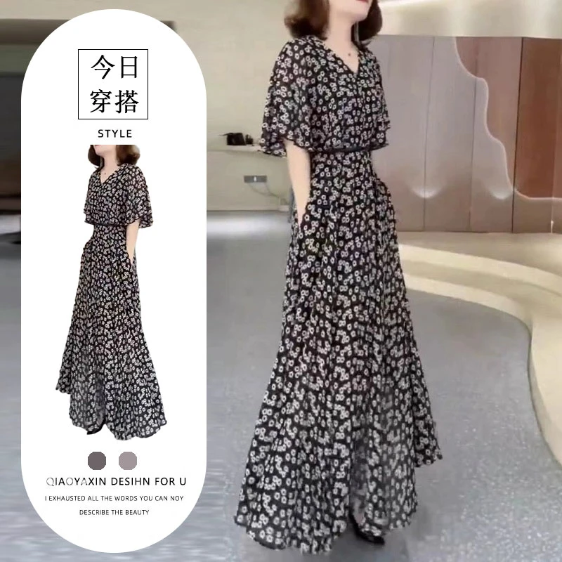 后妈裙2025新款爆款洋气夏季高端大气碎花收腰显瘦气质连衣裙女