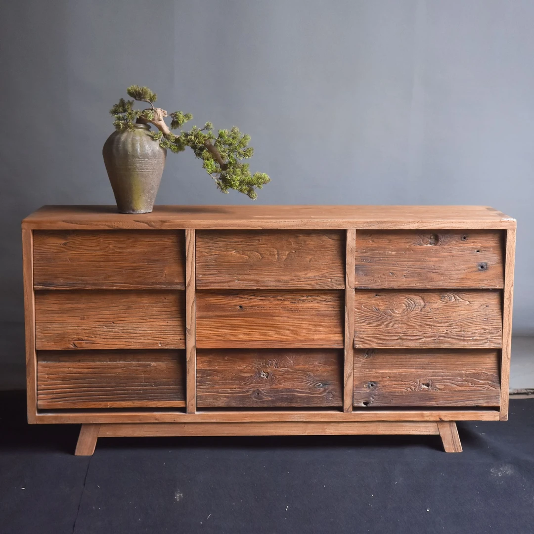 老榆木餐边柜实木八斗储物柜复古中式收纳茶水柜家用玄关柜置物柜