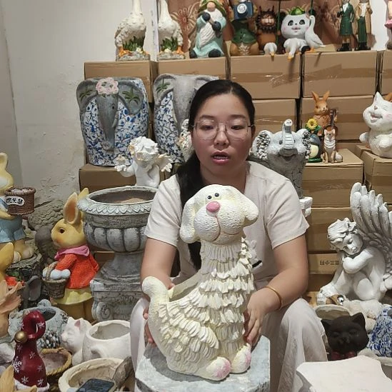 合成树脂氧化镁奶油狗花盆一个