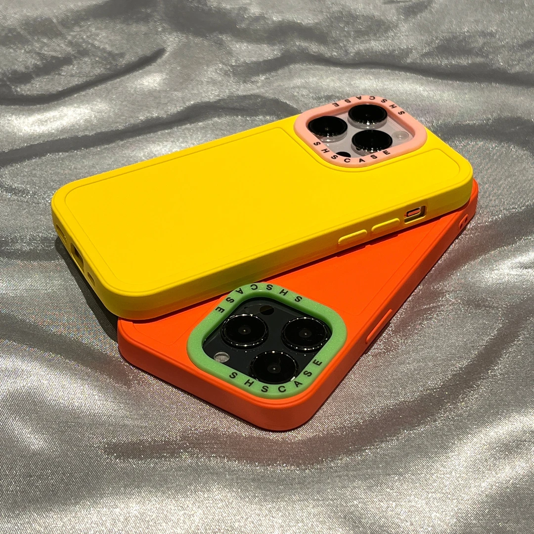 ins撞色镜头适用于苹果16promax/15plus大孔手机壳14/13/12防摔软