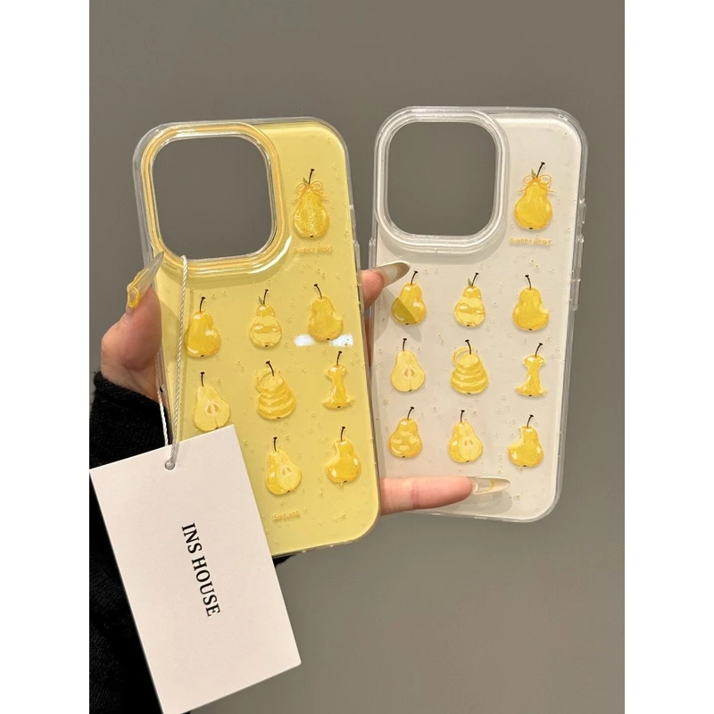ins风满屏雪梨适用苹果16Pro大孔15手机壳14卡通13/12少女11防摔