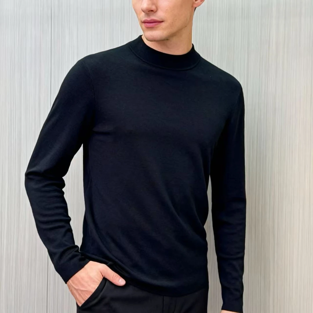 【389】佤沙服饰秋冬上新男士精纺针织羊毛衫百搭纯色时尚圆领加厚