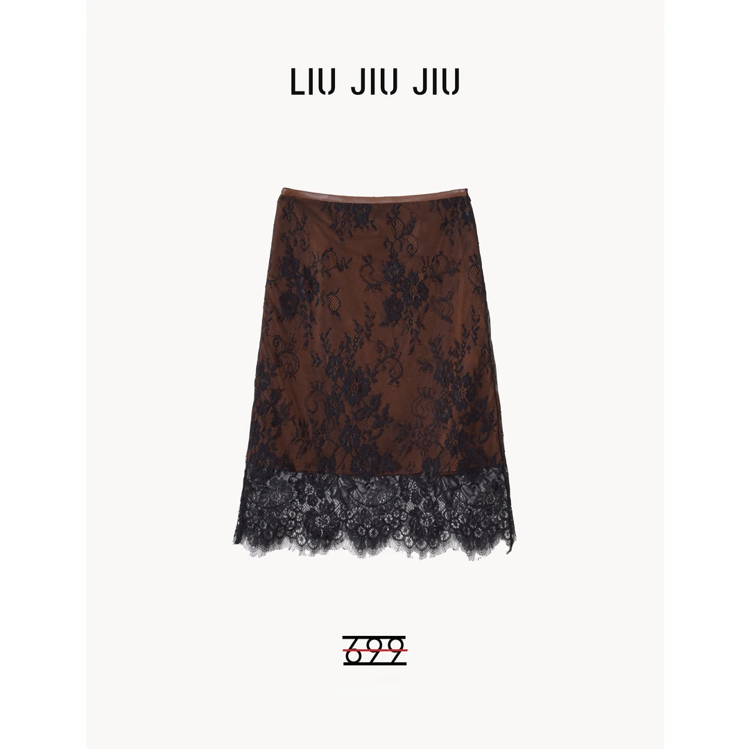 LIUJIUJIU 韩版复古千金风蕾丝刺绣拼接小众设计提花半裙BQ4777L