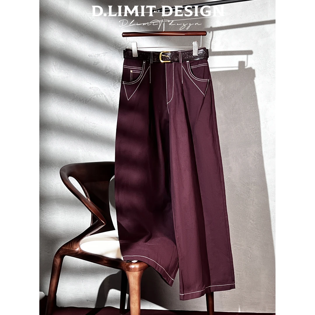 【D.Limit design】高腰皮带白色明线休闲工装阔腿裤DLDTU3811
