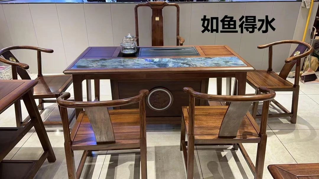 新中式全实木茶桌桌椅组合功夫茶办公室泡茶阳台茶几家用实木一体