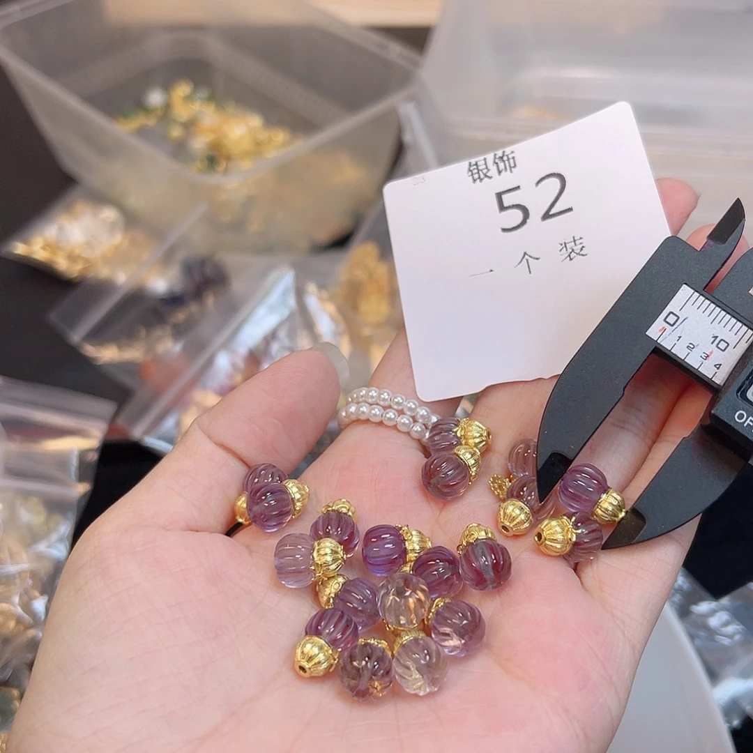 水晶珠宝半成品银S925镀金镶嵌52 。