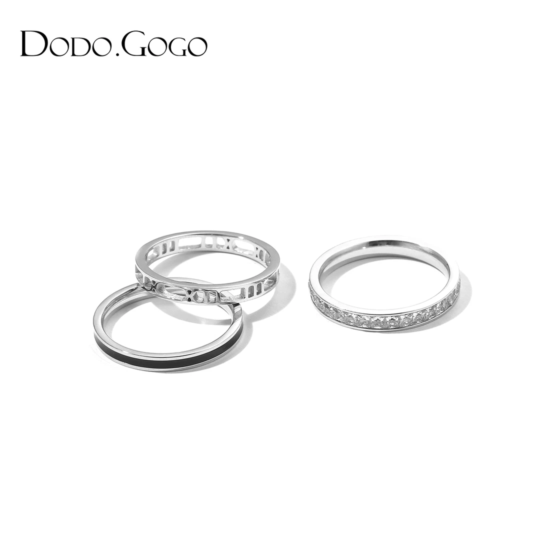 DODOGOGO 钛钢合成锆石戒指 小众精致食指戒指女ins潮时尚三件套