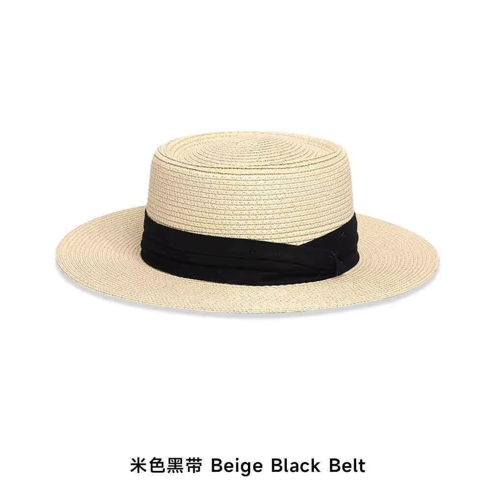草帽礼帽夏季平顶帽子英伦小礼帽时尚城市游牧风女士百搭编制