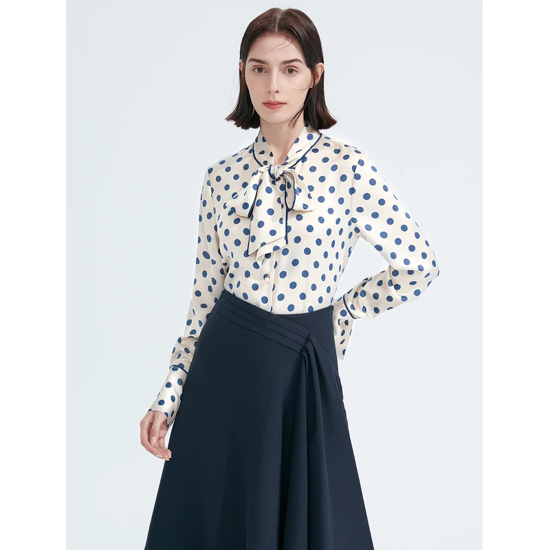达人朗姿法式复古波点印花通勤职场气质高级感衬衣新款衬