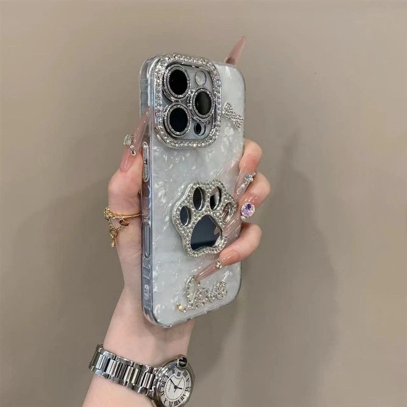 轻奢爆款猫爪镜子适用iPhone15promax手机壳16pro时尚14/13女