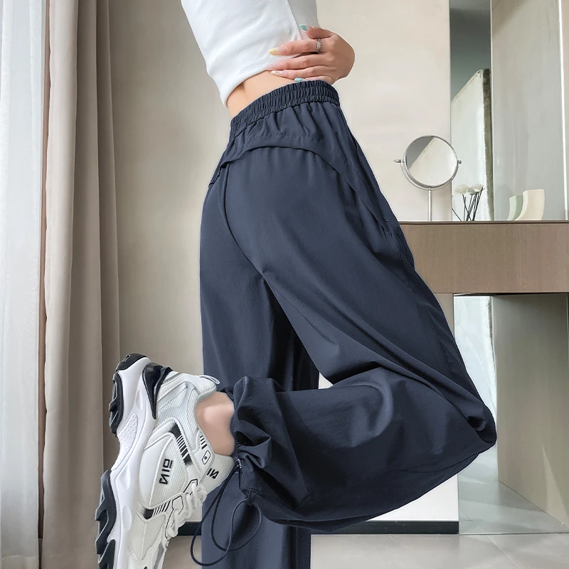 冰丝速干工装裤女夏季薄款2025宽松显瘦垂感束脚运动阔腿裤女