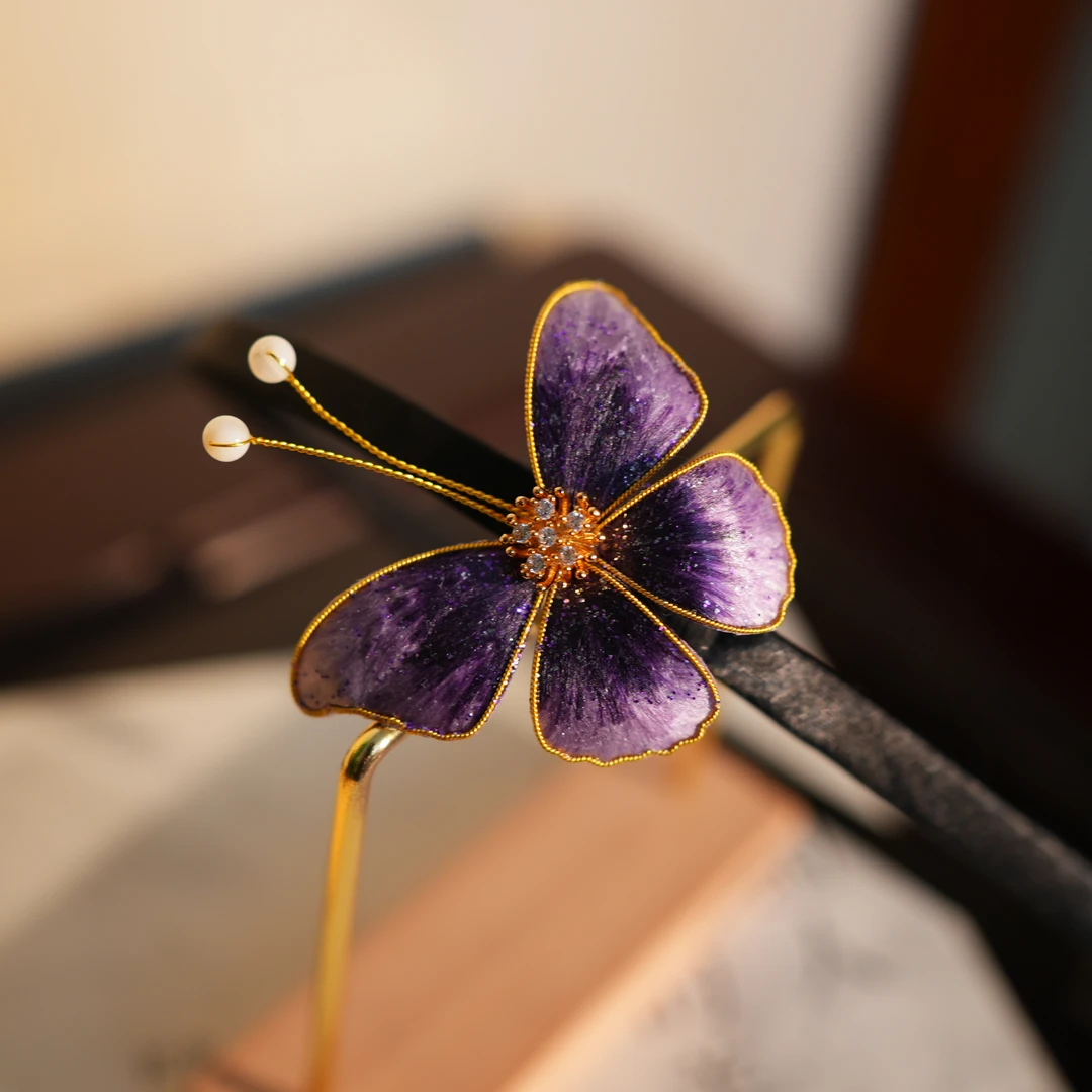 【蝴蝶发箍】紫色 非遗手工掐丝绒花工艺 国风仙女款