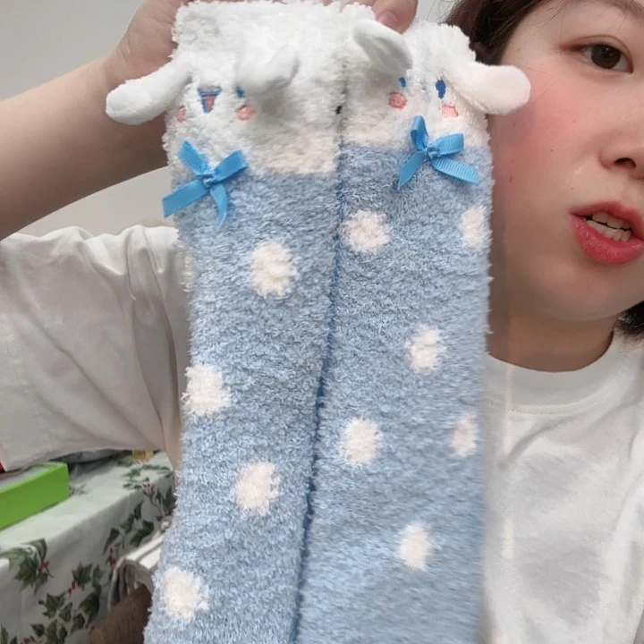 三醋酯纤维玉桂狗兔耳朵睡眠袜
