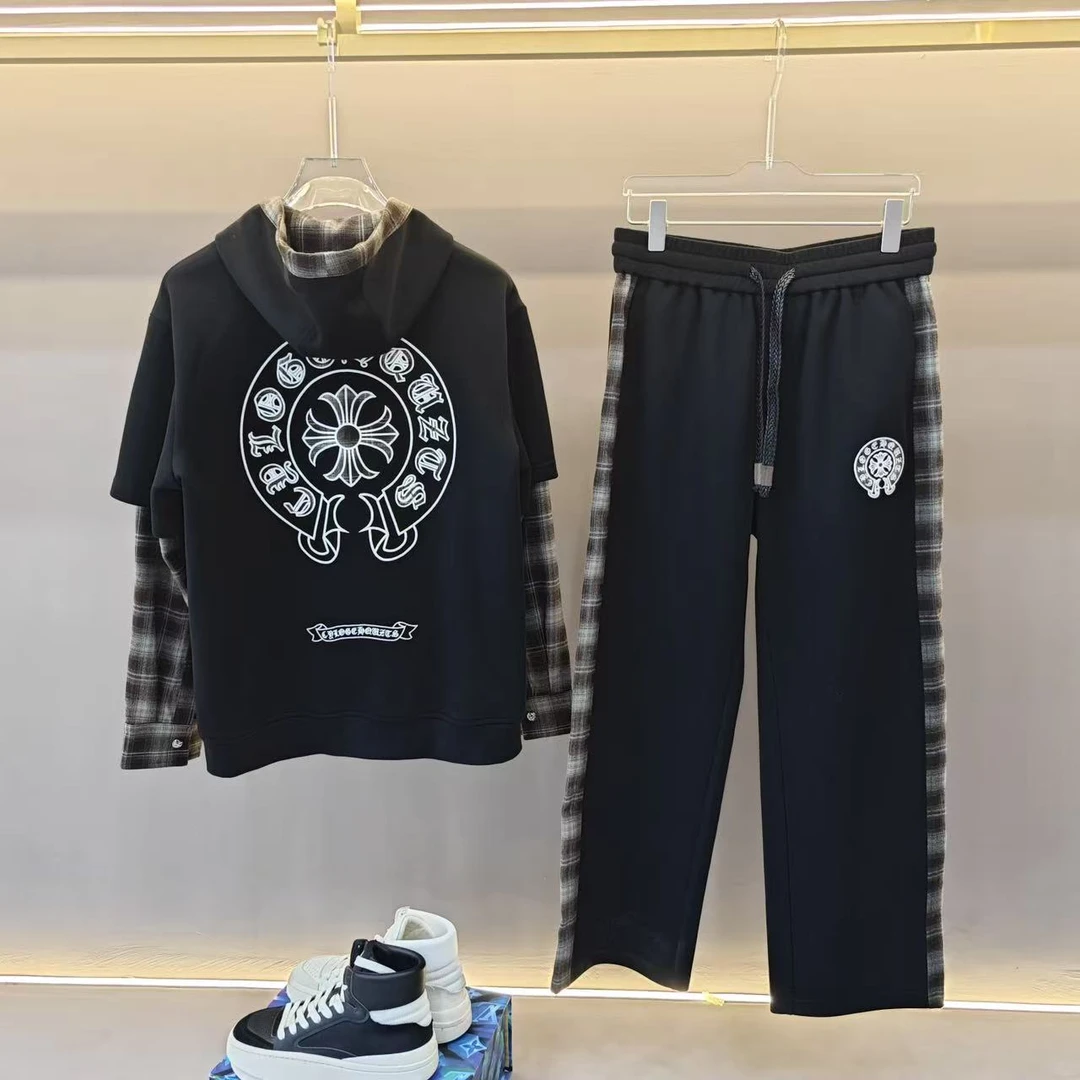 【D7606】十字架秋冬假两件新款连帽套装男女同款