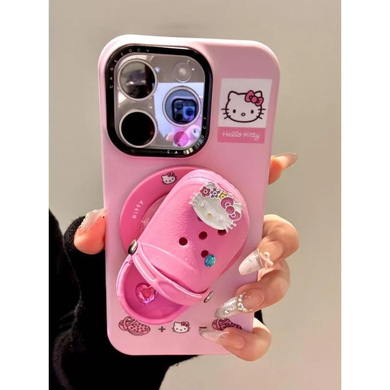 卡通粉色洞洞鞋可爱猫咪立体磁吸适用iphone16promax苹果15手机壳