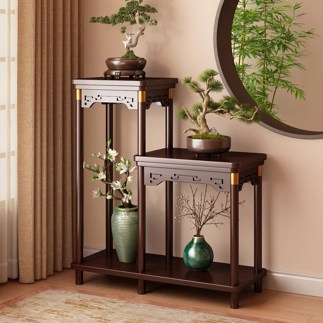 花台花架子客厅落地式置物架阳台花盆托架中式多层实木植物架2025