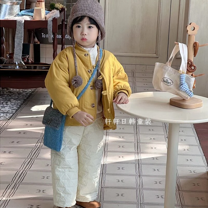 童装2025男童加绒加厚款常规款棉服棉袄日式欧美风纯色韩版秋冬
