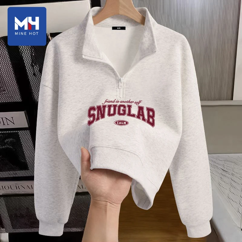 唐狮集团MH短款卫衣女2025新款秋半拉链学院风小个子美式穿搭H