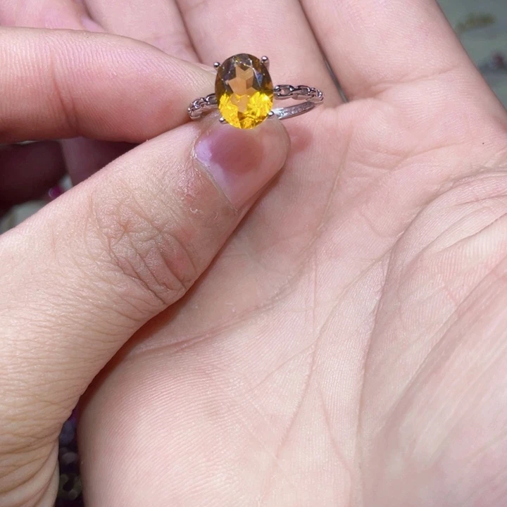 黄晶戒指银S925镶嵌………