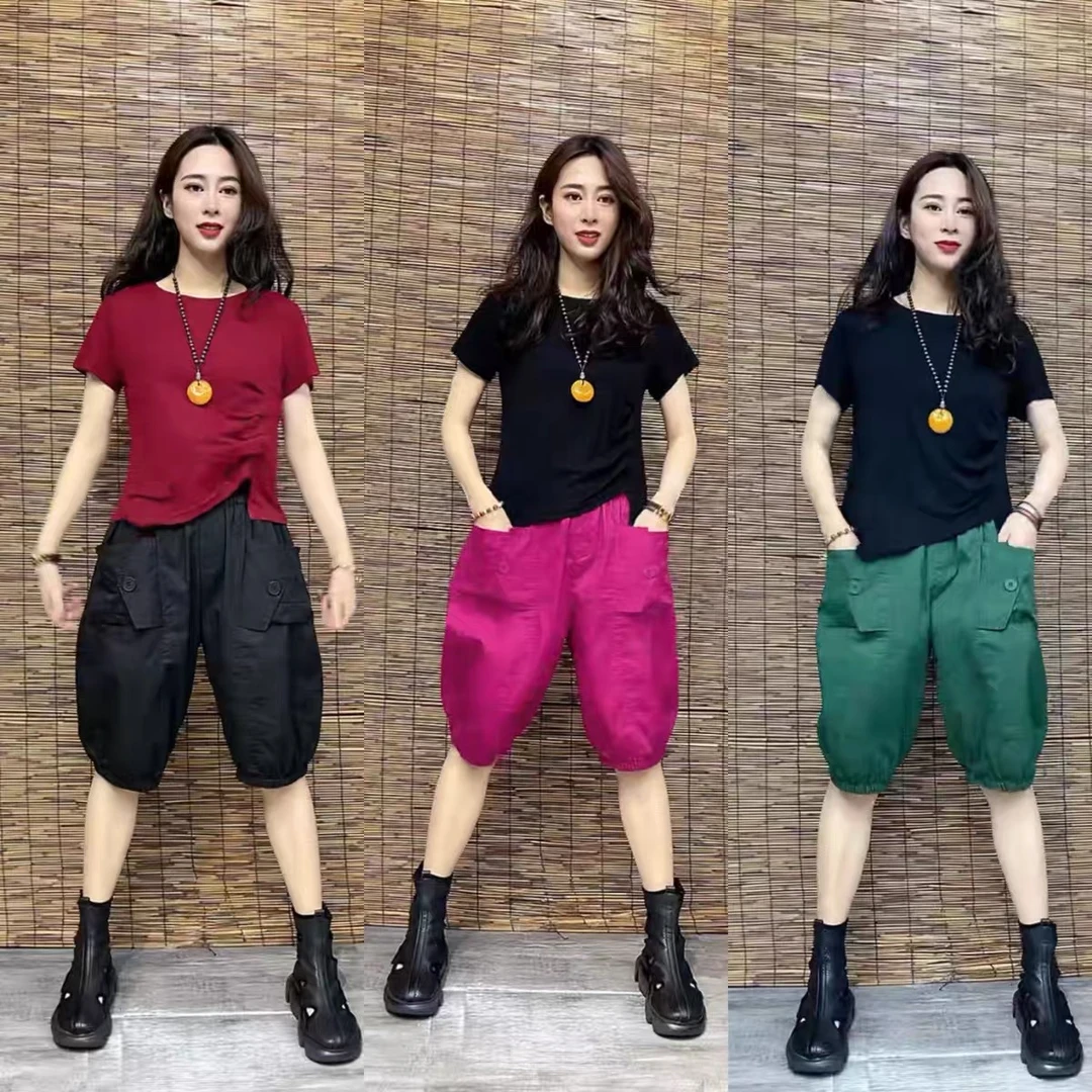 多巴胺棉质短裤女夏季新款复古运动休闲宽松百搭沙滩五分工装裤子
