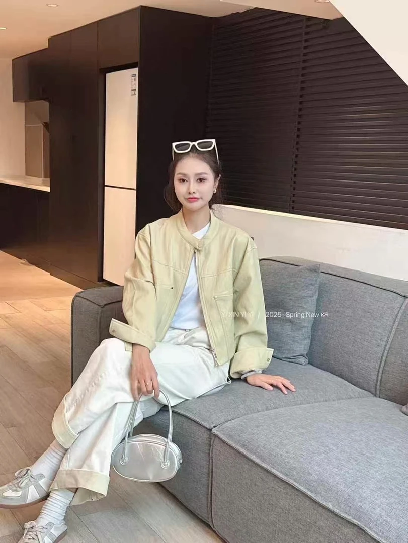 （刘敏服装）98006款春款美式复古皮衣外套