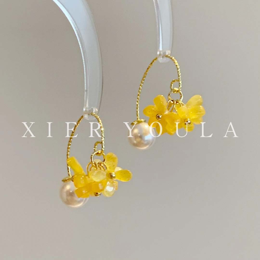 铜合金仿珍珠耳饰 【喜儿ula】3-13-3桂花珠珠温柔圆弧耳钉
