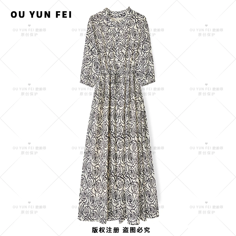 法式连衣裙女新款气质显瘦穿搭时尚洋气印花长裙HY1781