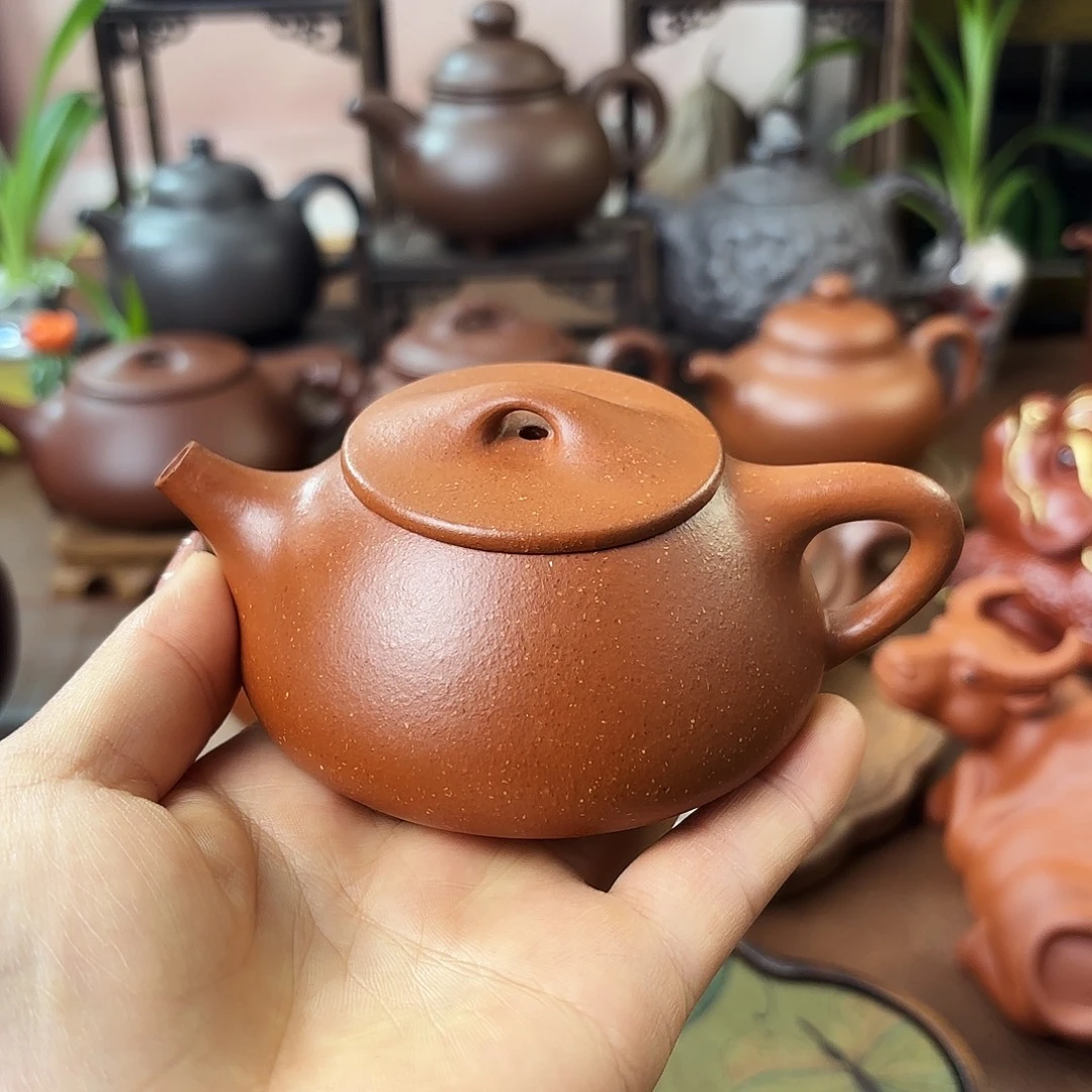 茶壶紫砂平盖石瓢120cc红降坡