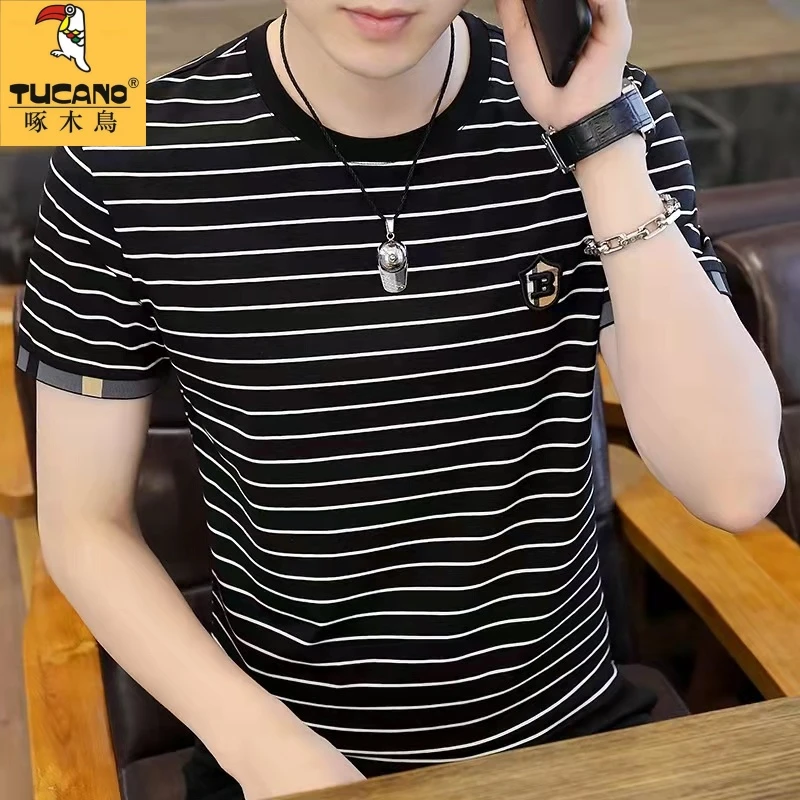 TUCANO/啄木鳥男士2025夏季新款条纹短袖T恤韩版时尚休闲修身帅气