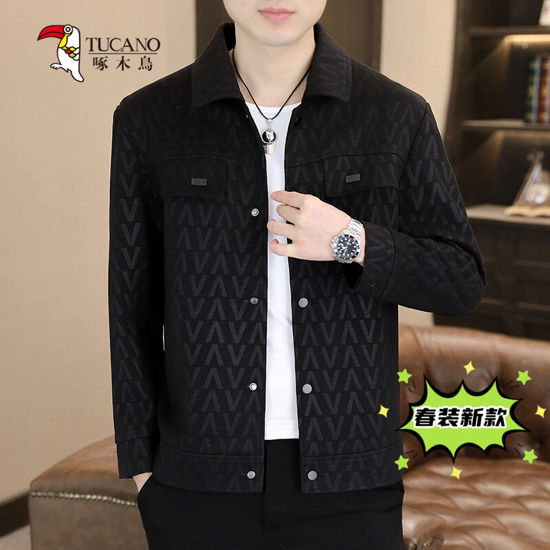 啄木鸟服饰2025男士春季新款休闲潮流减龄立体印花翻领夹克外套