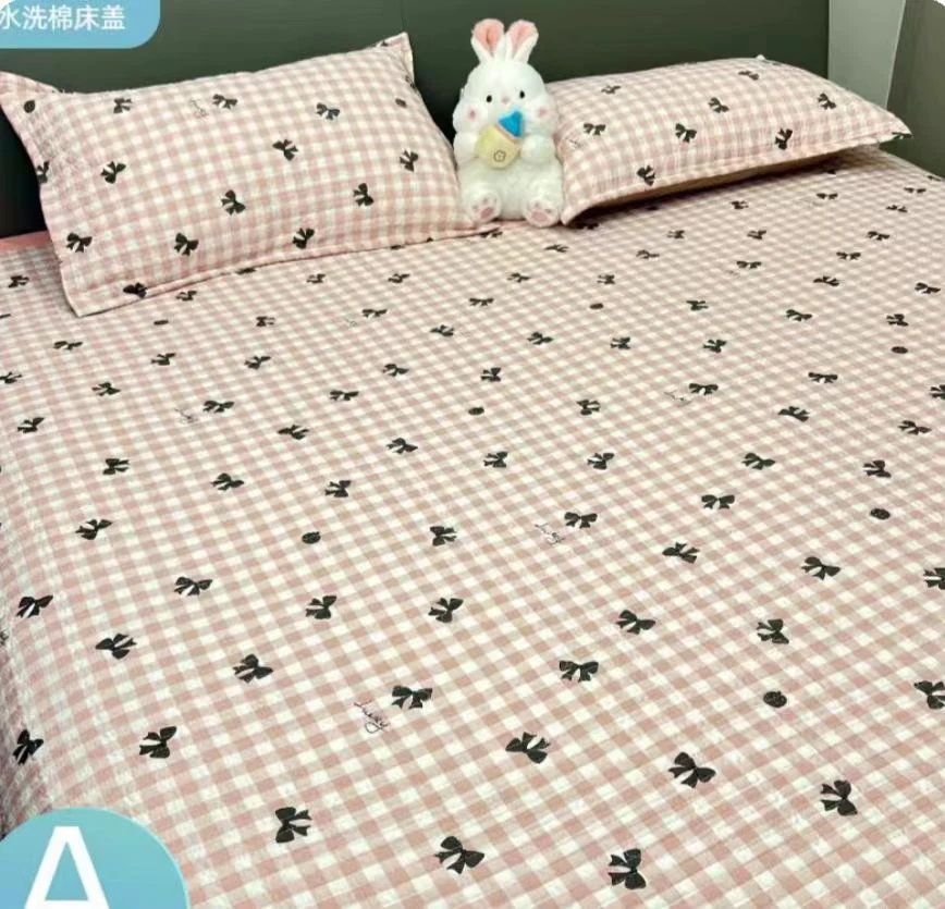 轻奢水洗棉床盖蝴蝶结