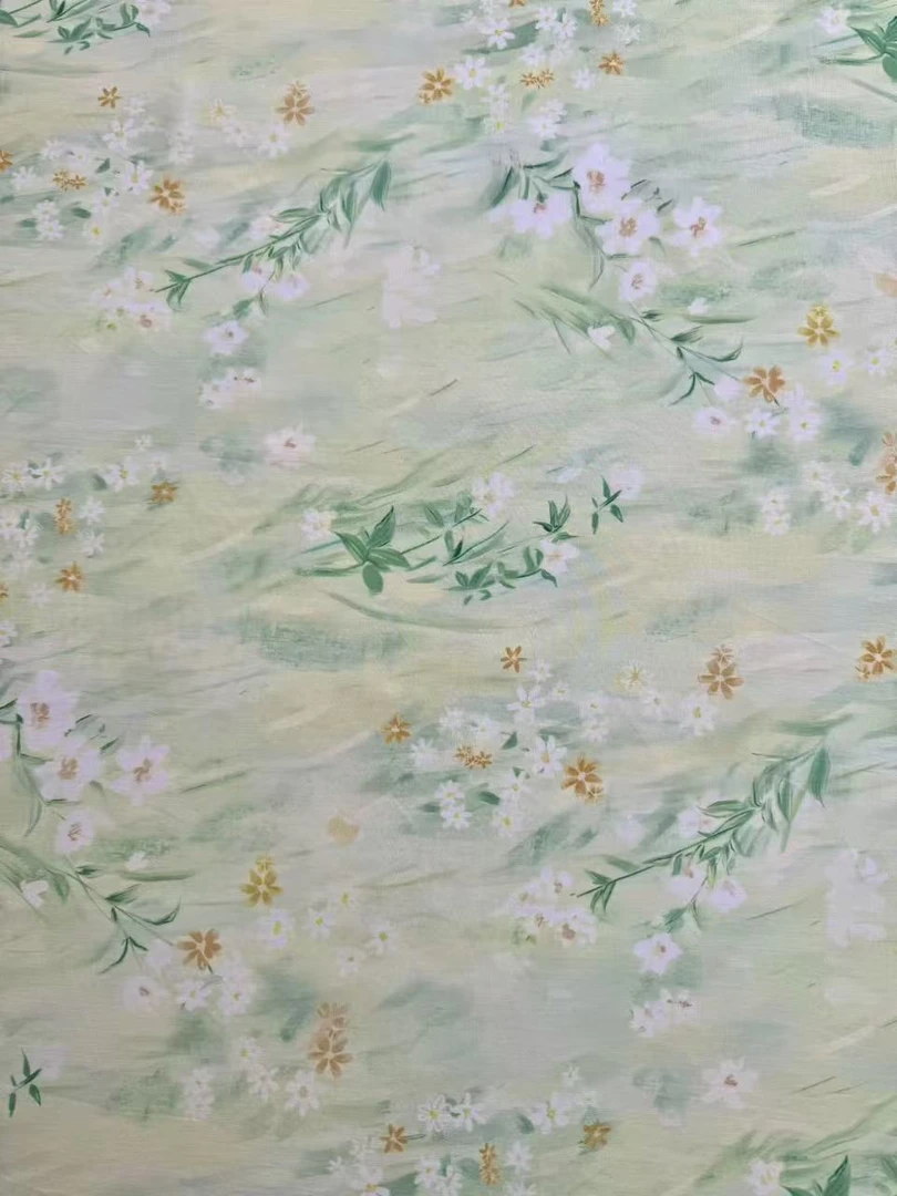 【春与绿】柳叶绿底小碎花 人棉 亲肤 柔软 透气 吸汗 天然纤维