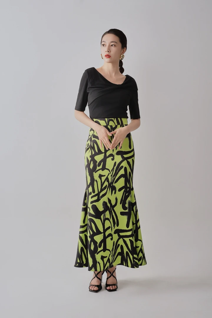 设计师款意象涂鸦鱼尾半裙