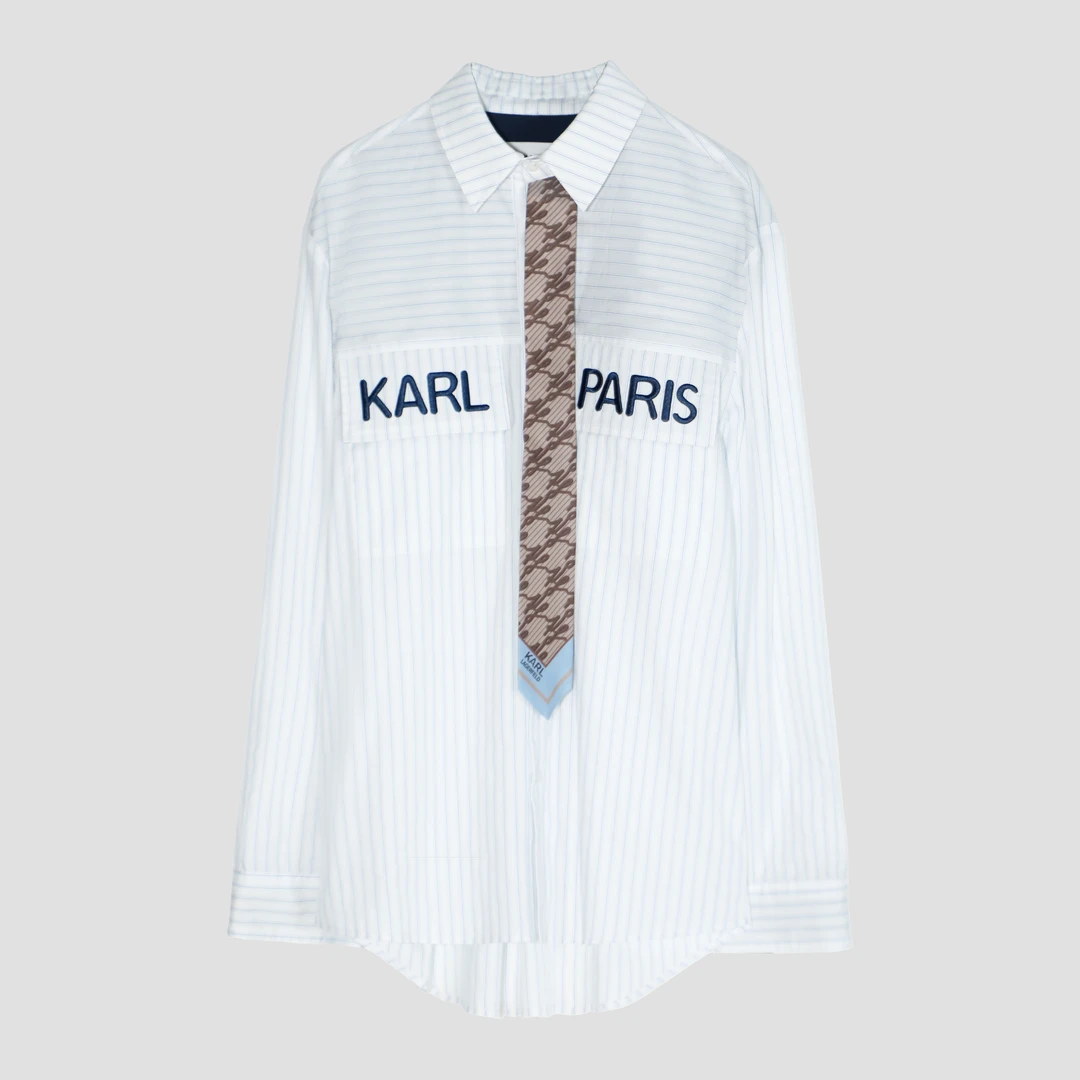 设计款翻盖字母长袖条纹领带衬衫DLLFY051