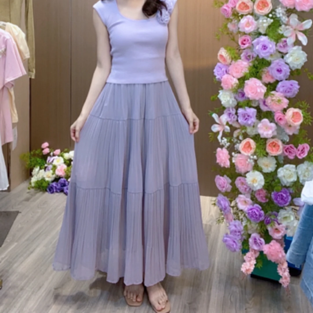 韩系半身裙女春夏高腰a字裙蛋糕裙温柔风设计感大摆中长裙子331