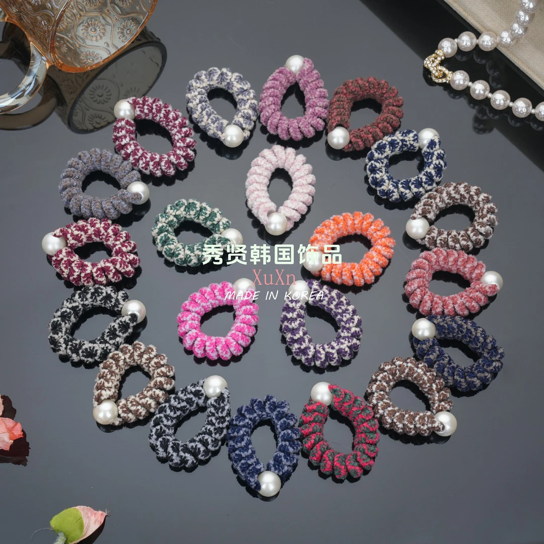 韩国乳胶双拼短绒电话线发圈气质时尚百搭简约个性彩色韩版ins