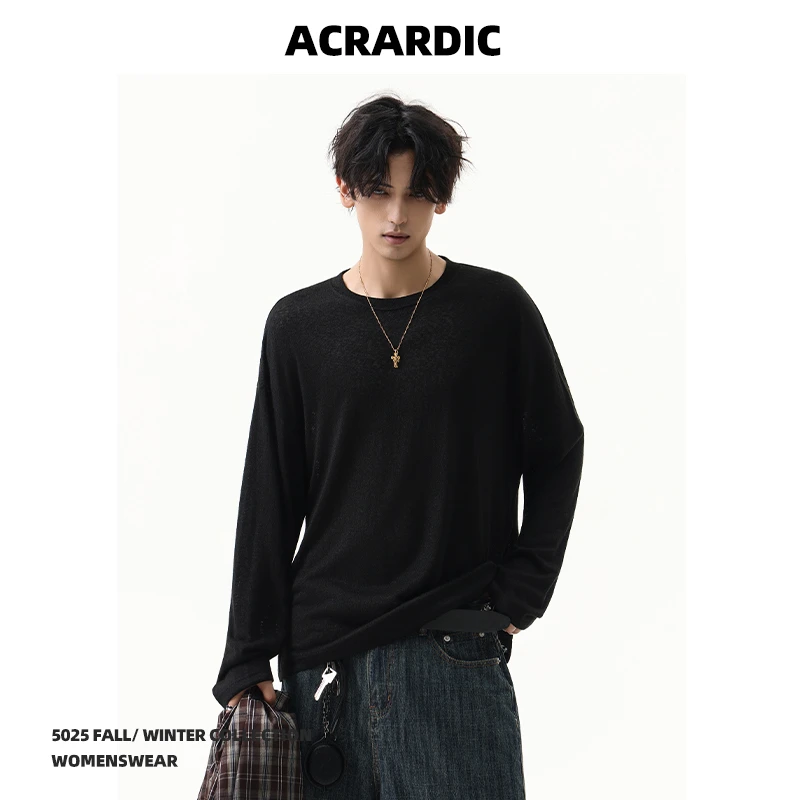 ACRARDIC薄款高级感纯色长袖T恤男女街头松弛休闲百搭打底衫上衣