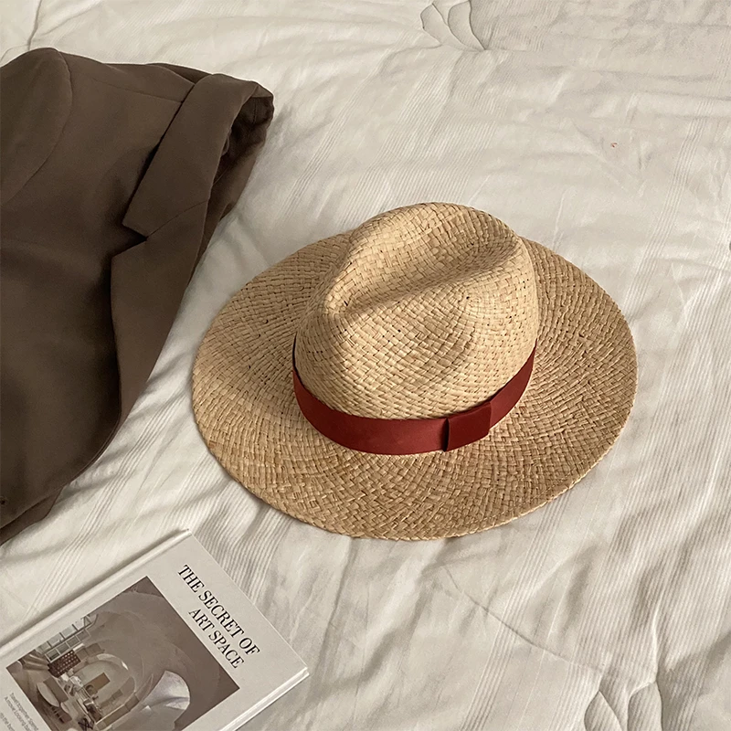 【卷儿专属】天然拉菲草巴拿马草帽法式爵士草编礼帽海边度假沙滩帽