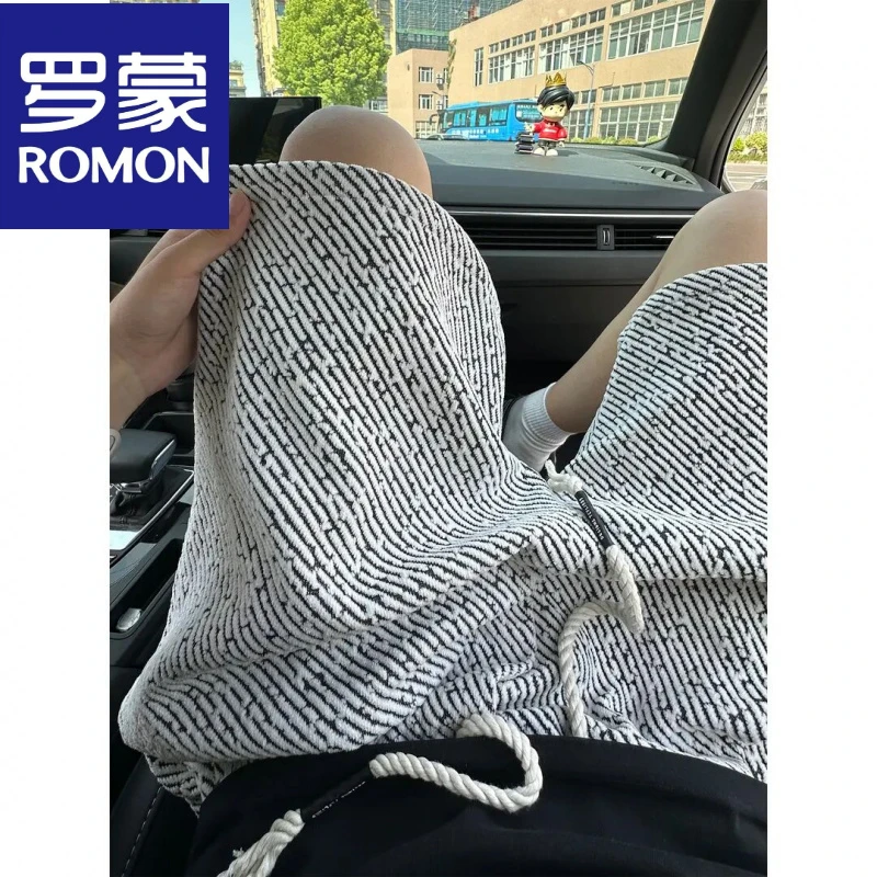 罗蒙小香风针织短裤男款夏季黑白斑马纹裤子潮牌高级感宽松休闲五