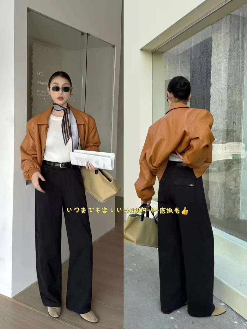 加绒黑灰色牛仔裤直筒764-4