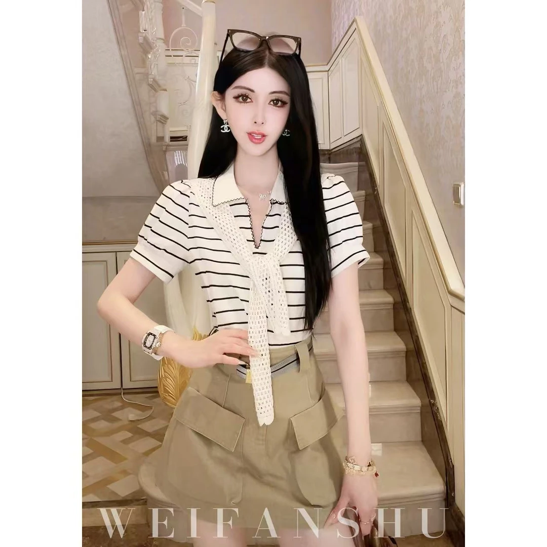 WEIFANSHU/魏凡舒【高知条纹】春夏新款设计感经典条纹减龄T恤上衣