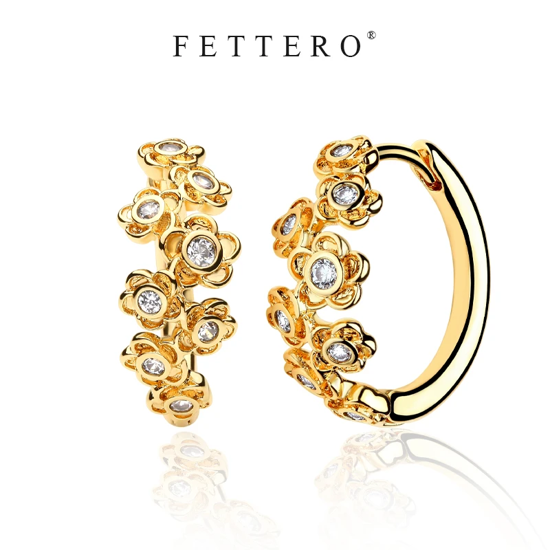 fettero 铜合金耳饰 【金色分枝梅花耳环】气质百搭法式小众