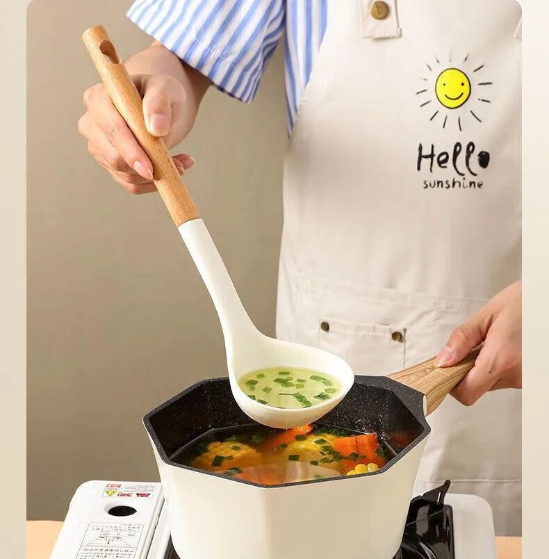 食品级硅胶汤勺梨花木手柄护锅勺耐高温防烫耐用