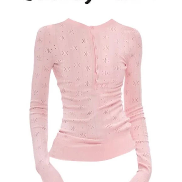 2026年早秋新款辣妹镂空毛针织衫打底亨利长袖修身女内搭上衣