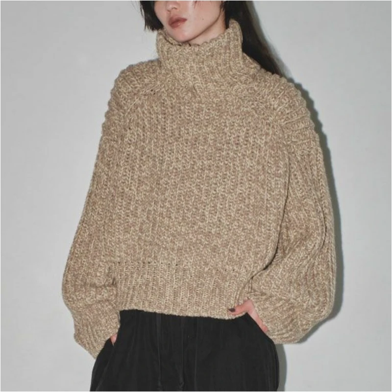 【SAKURA】 T 秋冬上新 百搭宽高领粗编制套头保暖毛衣女