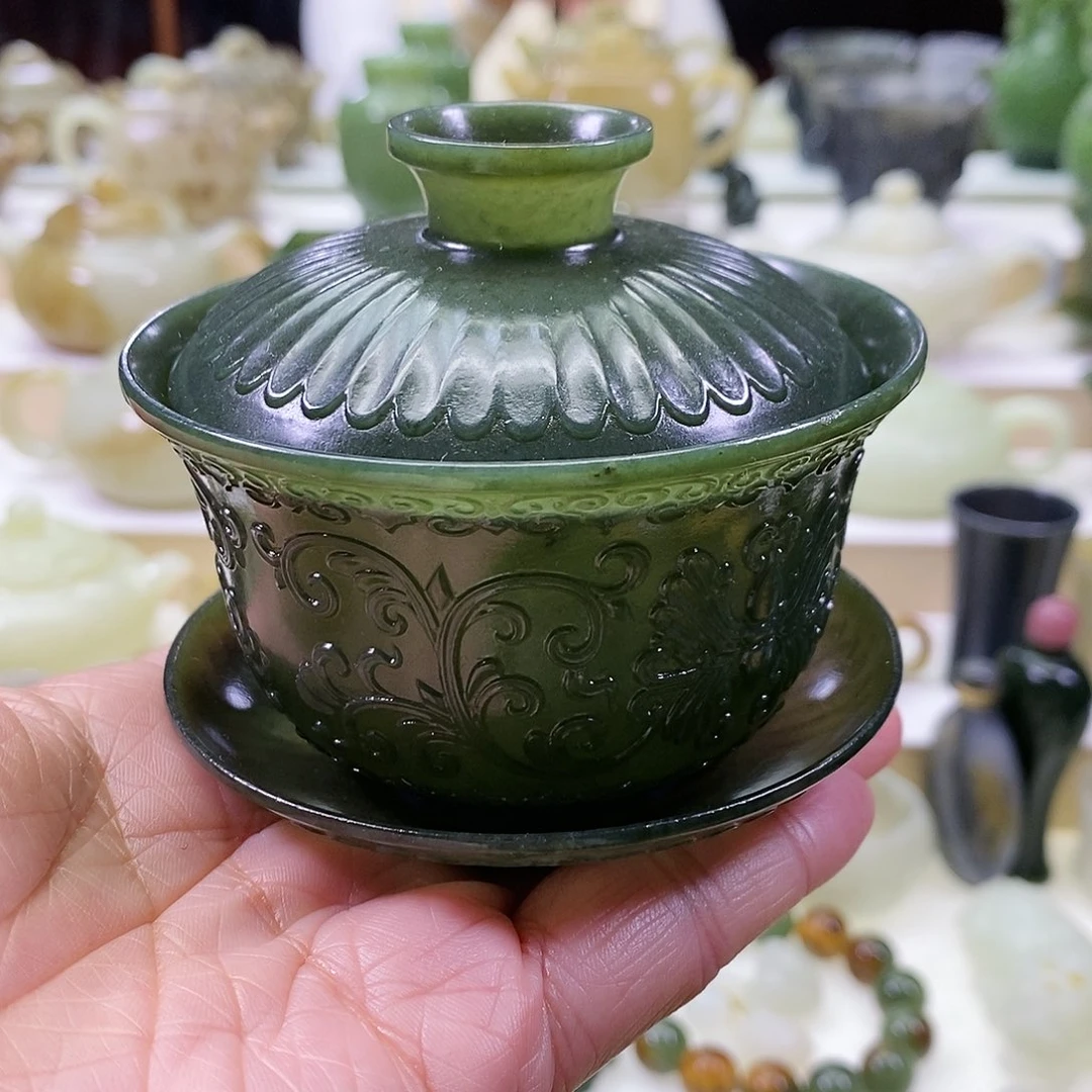 和田玉盖碗未镶嵌春*