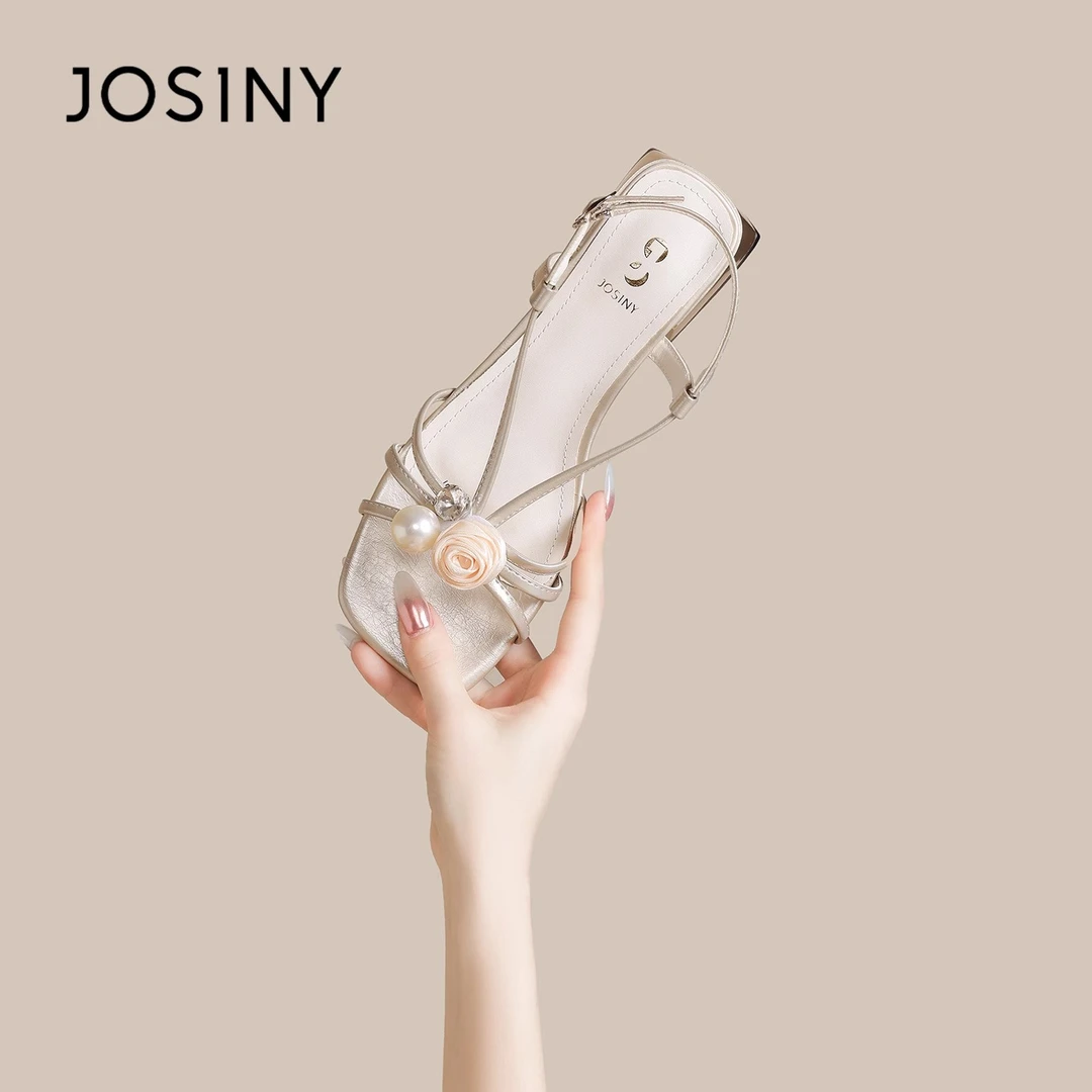 卓诗尼凉鞋女2025新款夏季外穿法式绝美仙女风粗跟配裙子高跟鞋子