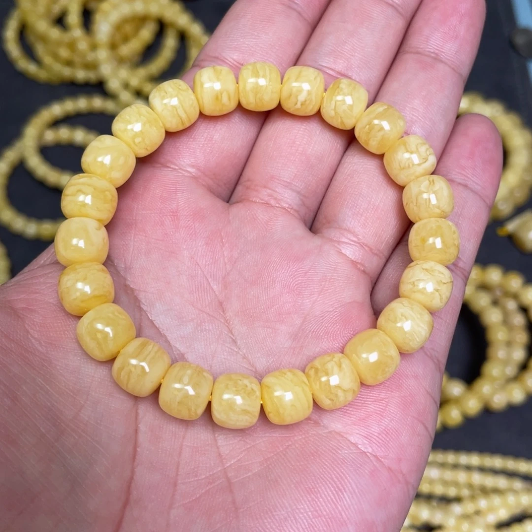 蜜蜡未镶嵌裸石虎皮纹千层雪蜜蜡手串9.5mm