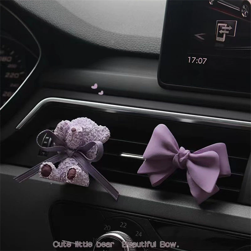 车载香薰紫色系蝴蝶结爱心小熊卡通汽车空调出风口香水扩香石装饰