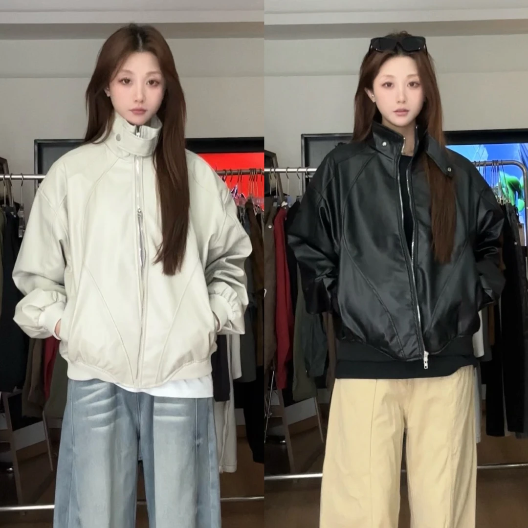 【慌慌】简约百搭cleanfit 短款休闲机车风皮衣外套Y305